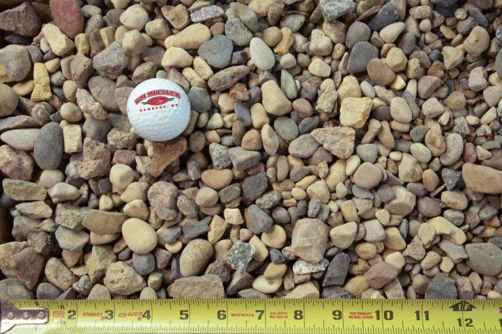 pearock shown with a measuring tape and golf ball for size comparison
