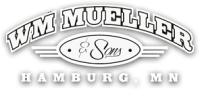White Wm. Mueller and Sons logo with drop shadow